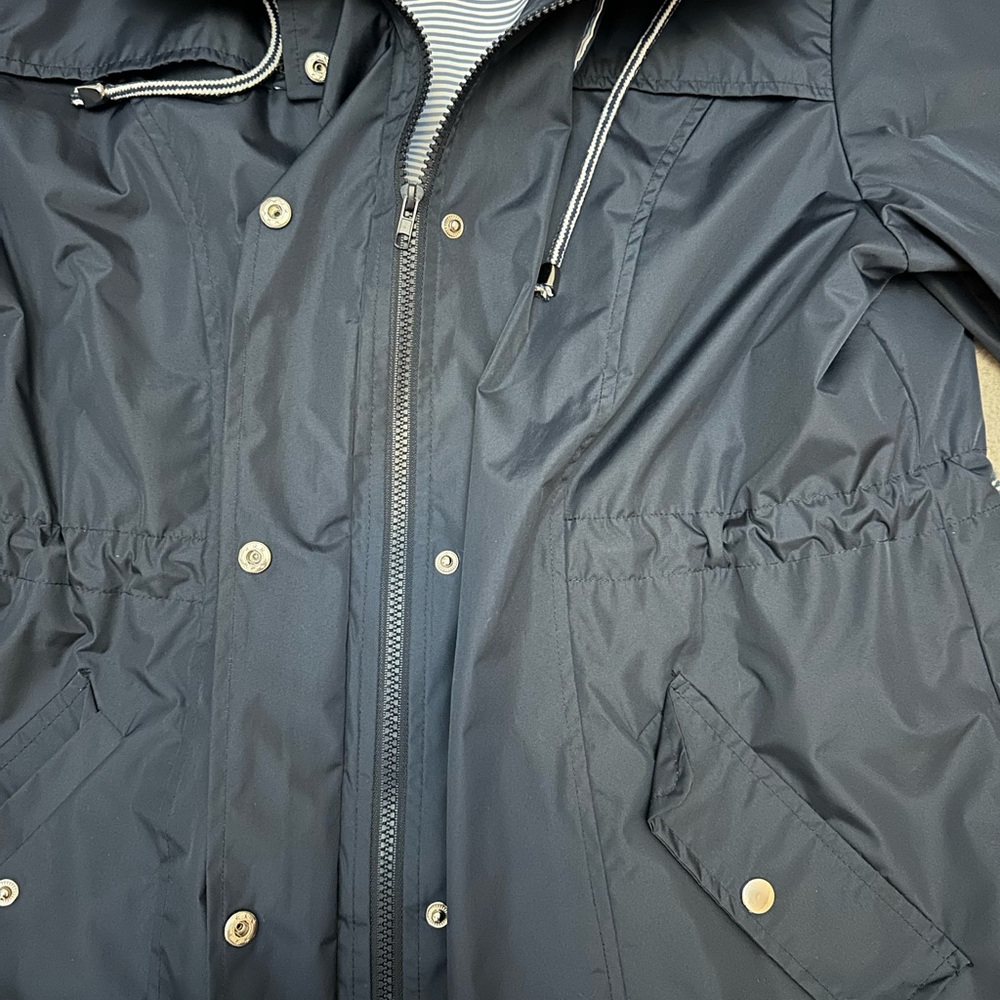 Women's Waterproof Raincoat, Lined, Hooded Windbreaker, XL Navy Blue - Picture 3 of 5